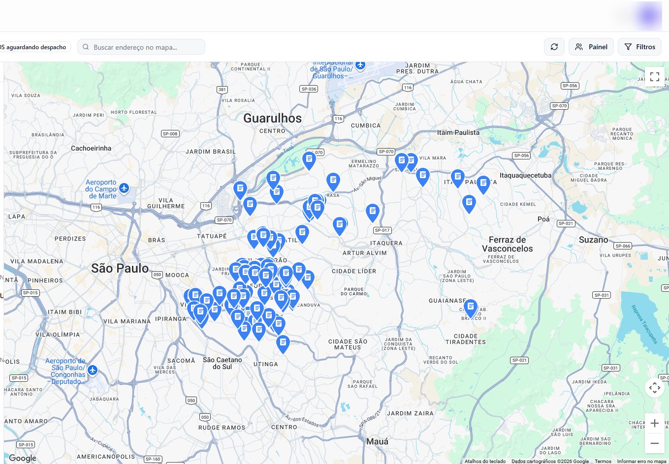 Programação de OS no mapa